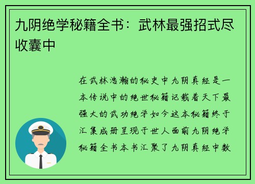 九阴绝学秘籍全书：武林最强招式尽收囊中