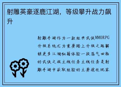 射雕英豪逐鹿江湖，等级攀升战力飙升