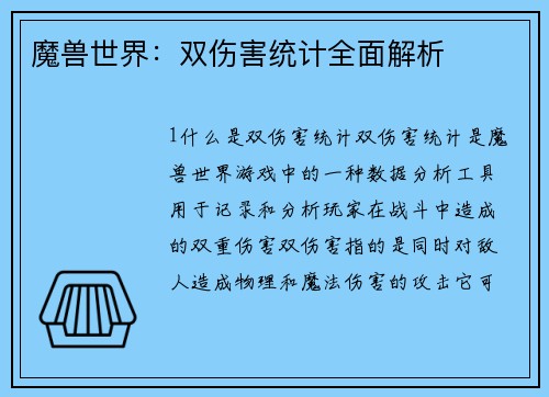 魔兽世界：双伤害统计全面解析