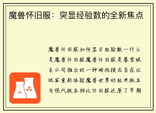 魔兽怀旧服：突显经验数的全新焦点